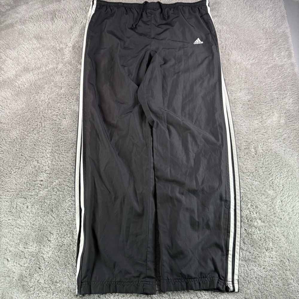Adidas Mens L Vintage Black 3 Stripe Track Pants 36x32 Zip Ankle Mesh Lined 2006